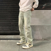 Threebooy Jeans for Men Y2k Streetwear Summer Fit Trousers Street Autumn Simple Solid Color Casual Distressed Vintage Slim Denim Pants